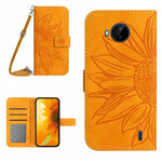Skin Feel Custodia per cellulare in pelle con motivo a fiori di sole con cordino, For Nokia C20 Plus, For Nokia C30
