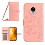Skin Feel Custodia per cellulare in pelle con motivo a fiori di sole con cordino, For Nokia C20 Plus, For Nokia C30