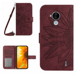 Skin Feel Custodia per cellulare in pelle con motivo a fiori di sole con cordino, For Nokia C20 Plus, For Nokia C30