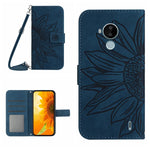 Skin Feel Custodia per cellulare in pelle con motivo a fiori di sole con cordino, For Nokia C20 Plus, For Nokia C30