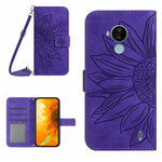 Skin Feel Custodia per cellulare in pelle con motivo a fiori di sole con cordino, For Nokia C20 Plus, For Nokia C30
