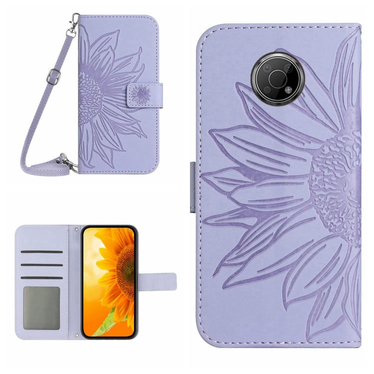 Skin Feel Custodia per cellulare in pelle con motivo a fiori di sole con cordino, For Nokia G50 5G, For Nokia G300