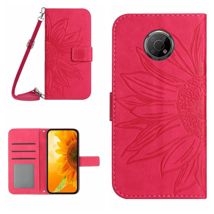 Skin Feel Custodia per cellulare in pelle con motivo a fiori di sole con cordino, For Nokia G50 5G, For Nokia G300