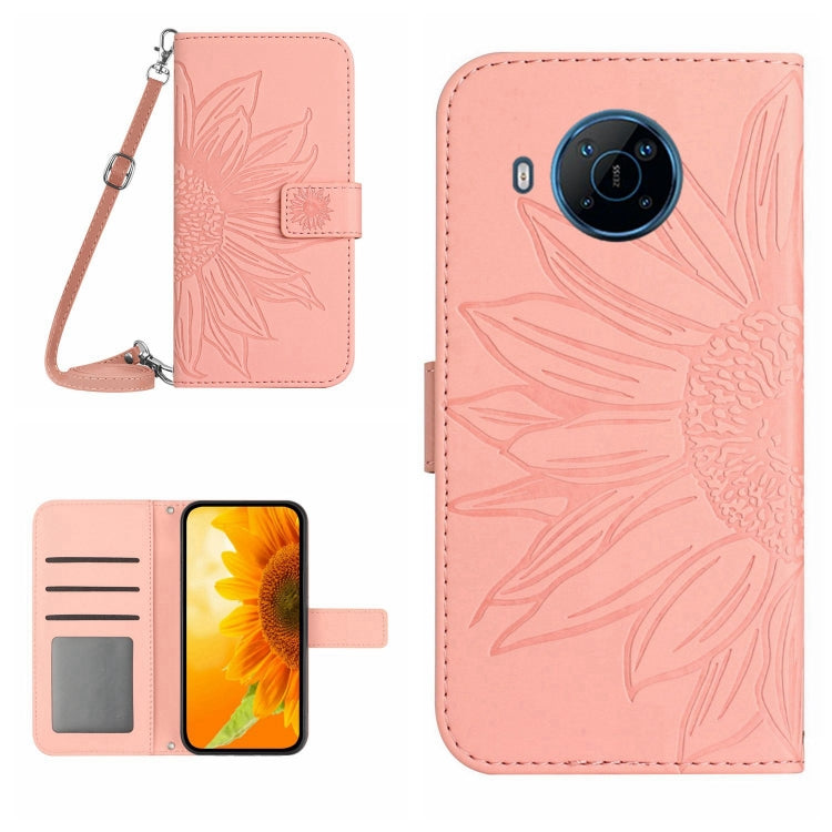 Skin Feel Custodia per cellulare in pelle con motivo a fiori di sole con cordino, For Nokia X20, For Nokia X100