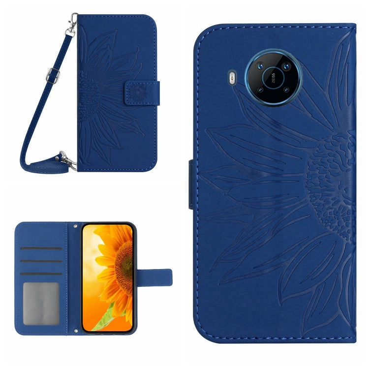 Skin Feel Custodia per cellulare in pelle con motivo a fiori di sole con cordino, For Nokia X20, For Nokia X100