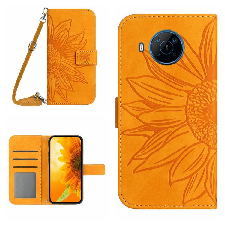 Skin Feel Custodia per cellulare in pelle con motivo a fiori di sole con cordino, For Nokia X20, For Nokia X100