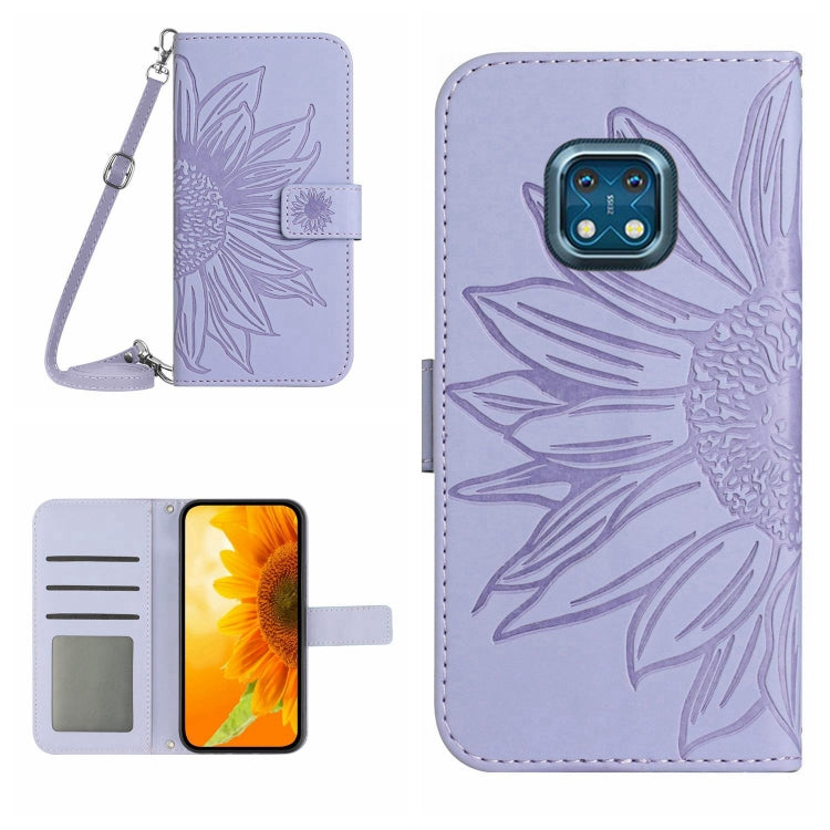 Skin Feel Custodia per cellulare in pelle con motivo a fiori di sole con cordino, For Nokia XR20