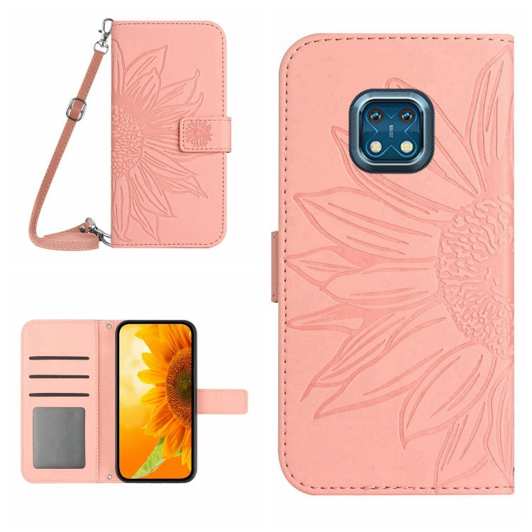 Skin Feel Custodia per cellulare in pelle con motivo a fiori di sole con cordino, For Nokia XR20
