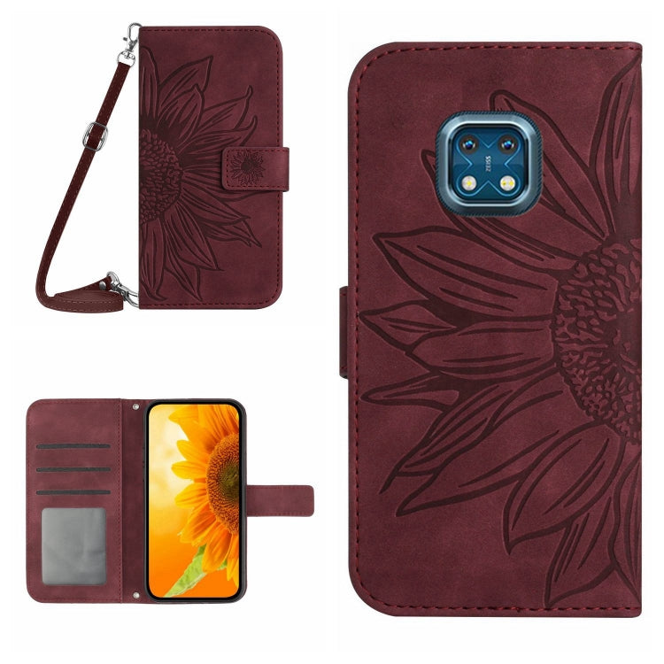 Skin Feel Custodia per cellulare in pelle con motivo a fiori di sole con cordino, For Nokia XR20