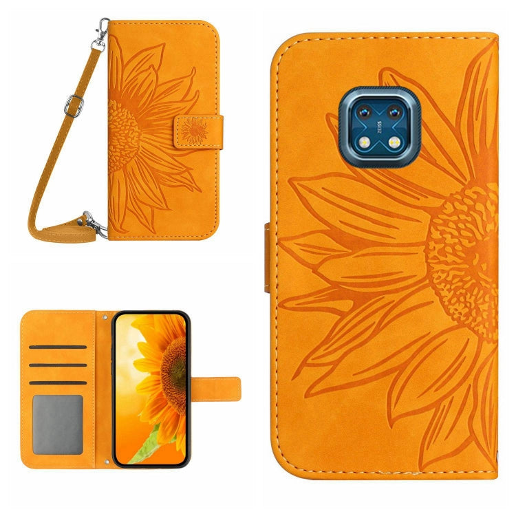 Skin Feel Custodia per cellulare in pelle con motivo a fiori di sole con cordino, For Nokia XR20