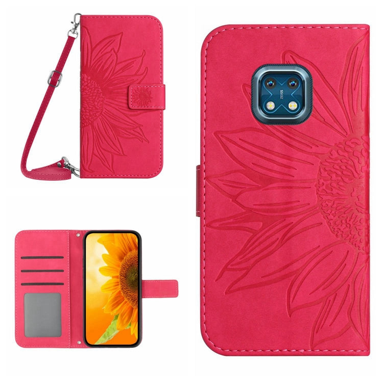 Skin Feel Custodia per cellulare in pelle con motivo a fiori di sole con cordino, For Nokia XR20
