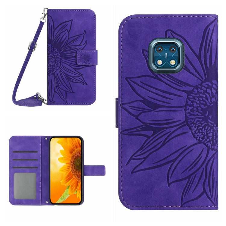 Skin Feel Custodia per cellulare in pelle con motivo a fiori di sole con cordino, For Nokia XR20