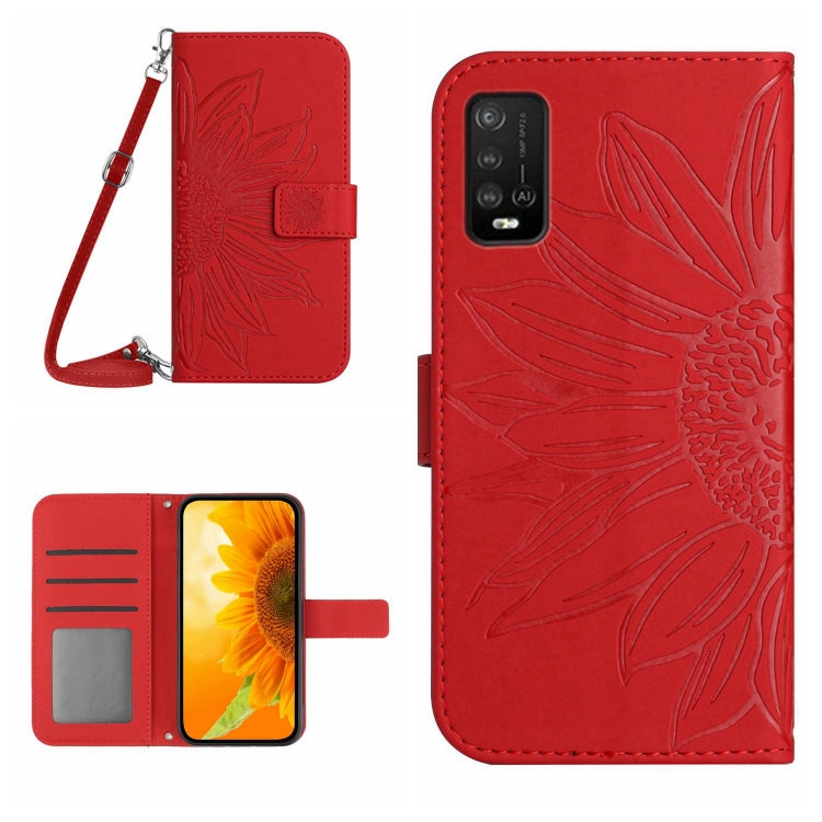 Skin Feel Custodia per cellulare in pelle con motivo a fiori di sole con cordino, For Wiko Power U10 / U20, For Wiko Power U30