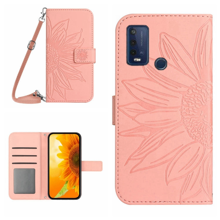 Skin Feel Custodia per cellulare in pelle con motivo a fiori di sole con cordino, For Wiko Power U10 / U20, For Wiko Power U30