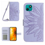 Skin Feel Custodia per cellulare in pelle con motivo a fiori di sole con cordino, For Wiko T3, For Wiko T10