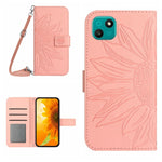 Skin Feel Custodia per cellulare in pelle con motivo a fiori di sole con cordino, For Wiko T3, For Wiko T10