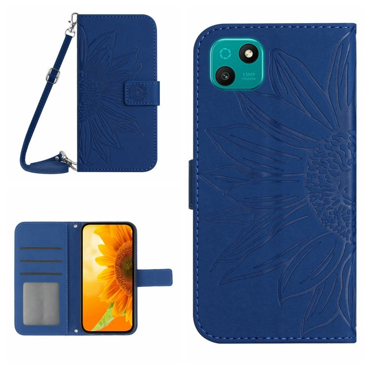 Skin Feel Custodia per cellulare in pelle con motivo a fiori di sole con cordino, For Wiko T3, For Wiko T10