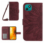 Skin Feel Custodia per cellulare in pelle con motivo a fiori di sole con cordino, For Wiko T3, For Wiko T10