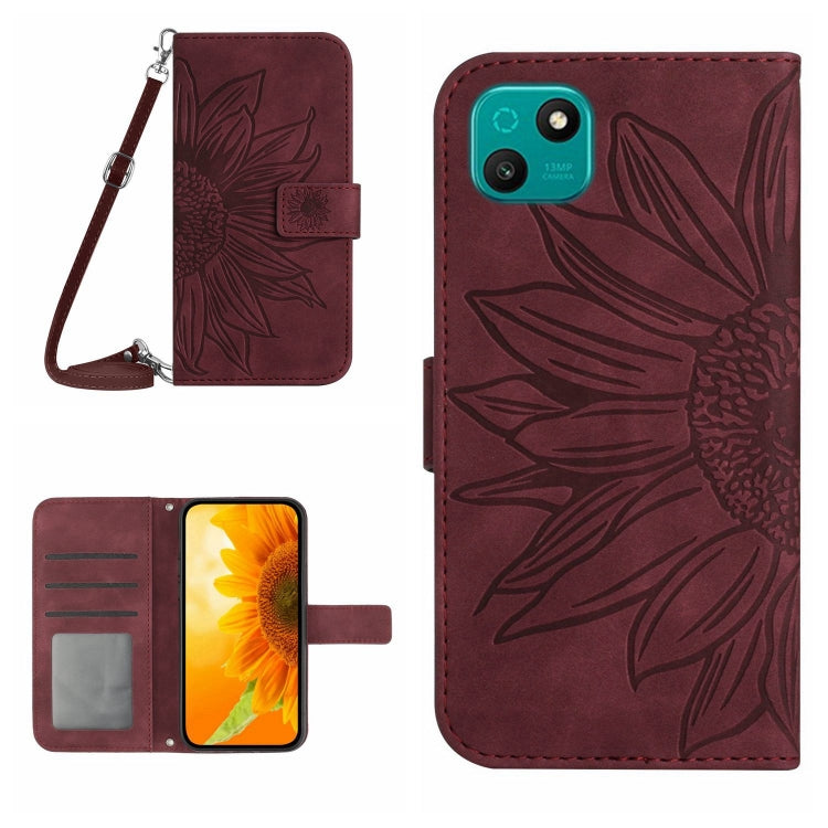 Skin Feel Custodia per cellulare in pelle con motivo a fiori di sole con cordino, For Wiko T3, For Wiko T10