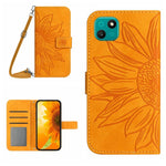 Skin Feel Custodia per cellulare in pelle con motivo a fiori di sole con cordino, For Wiko T3, For Wiko T10
