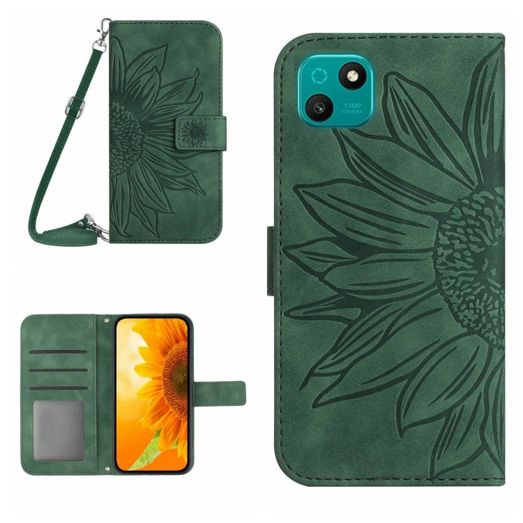 Skin Feel Custodia per cellulare in pelle con motivo a fiori di sole con cordino, For Wiko T3, For Wiko T10