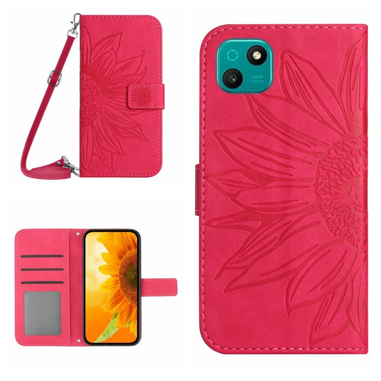 Skin Feel Custodia per cellulare in pelle con motivo a fiori di sole con cordino, For Wiko T3, For Wiko T10