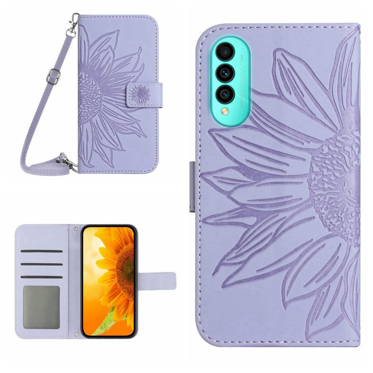 Skin Feel Custodia per cellulare in pelle con motivo a fiori di sole con cordino, For Wiko T50, For Google Pixel 6