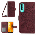 Skin Feel Custodia per cellulare in pelle con motivo a fiori di sole con cordino, For Wiko T50, For Google Pixel 6