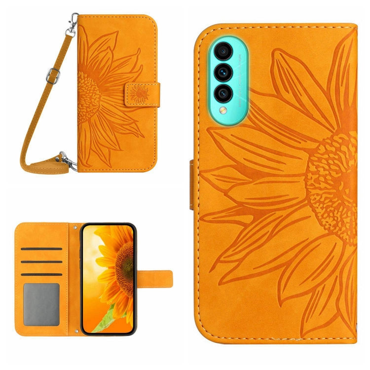Skin Feel Custodia per cellulare in pelle con motivo a fiori di sole con cordino, For Wiko T50, For Google Pixel 6