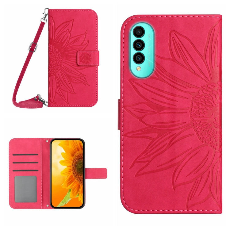 Skin Feel Custodia per cellulare in pelle con motivo a fiori di sole con cordino, For Wiko T50, For Google Pixel 6