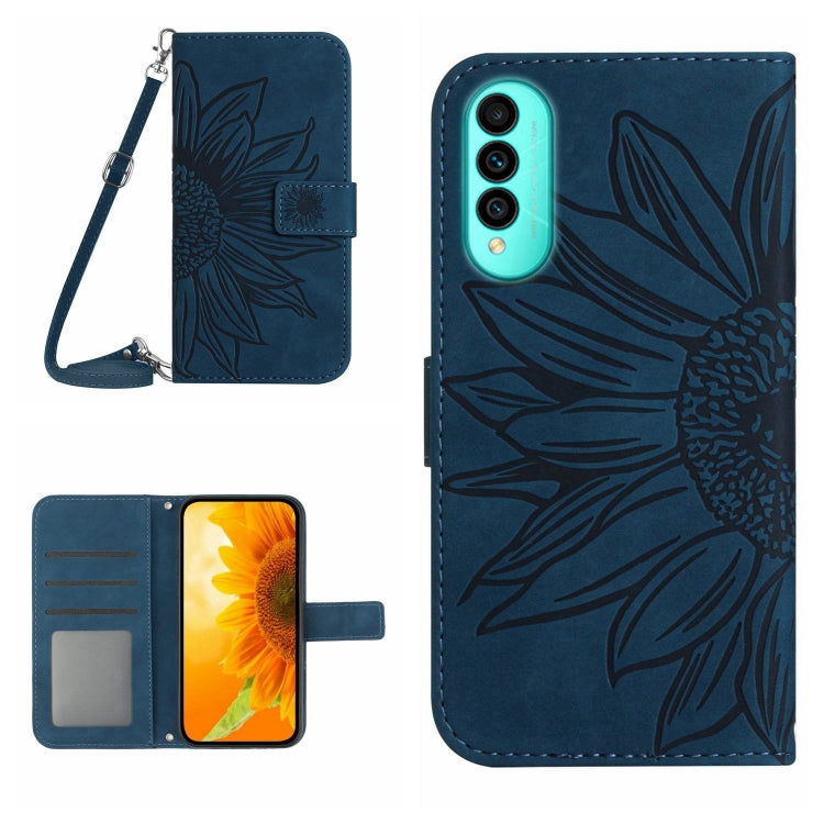 Skin Feel Custodia per cellulare in pelle con motivo a fiori di sole con cordino, For Wiko T50, For Google Pixel 6