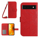 Skin Feel Custodia per cellulare in pelle con motivo a fiori di sole con cordino, For Wiko T50, For Google Pixel 6