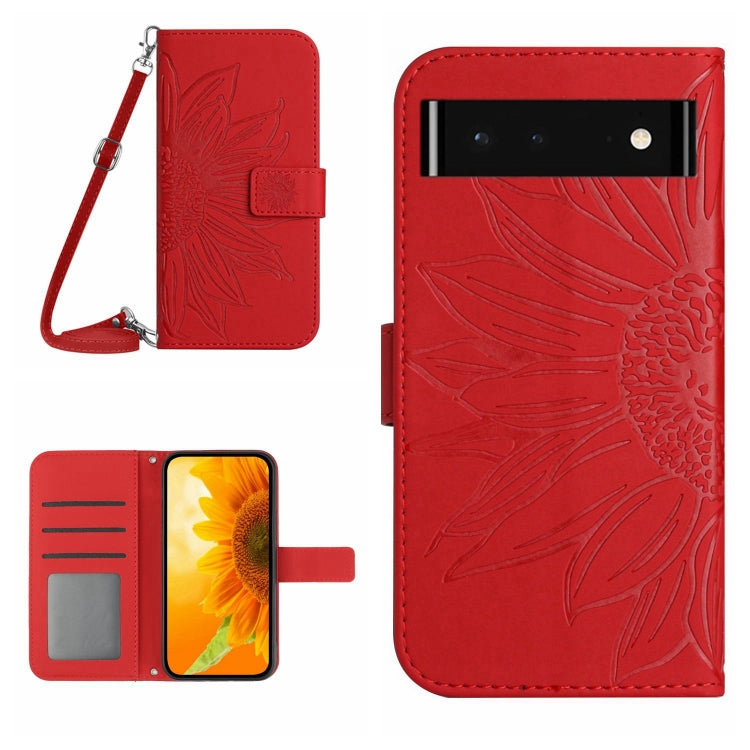 Skin Feel Custodia per cellulare in pelle con motivo a fiori di sole con cordino, For Wiko T50, For Google Pixel 6