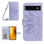 Skin Feel Custodia per cellulare in pelle con motivo a fiori di sole con cordino, For Wiko T50, For Google Pixel 6