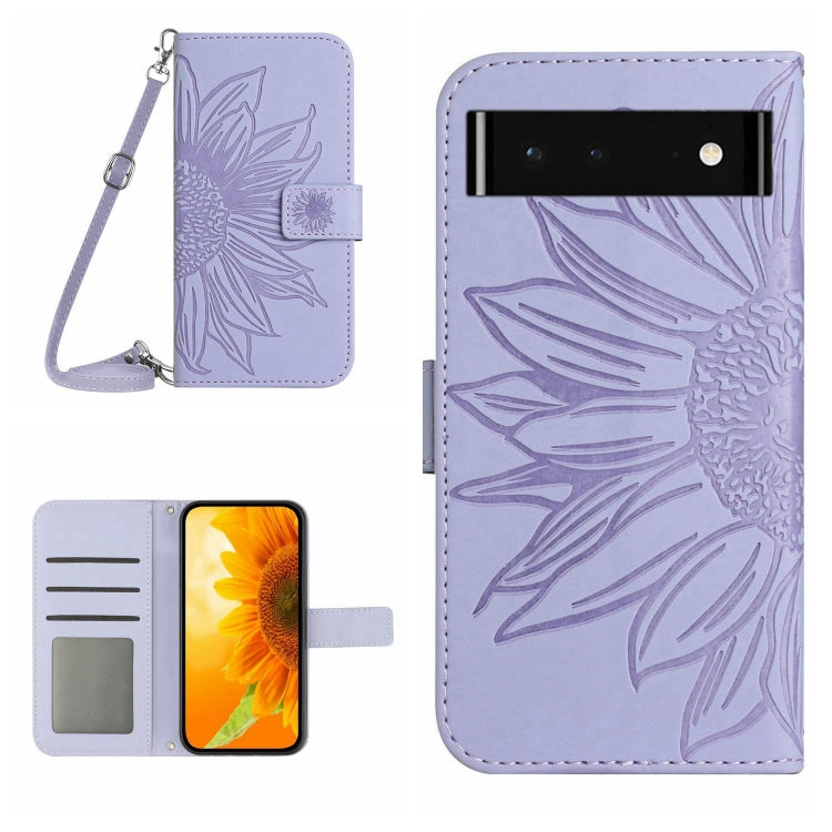 Skin Feel Custodia per cellulare in pelle con motivo a fiori di sole con cordino, For Wiko T50, For Google Pixel 6