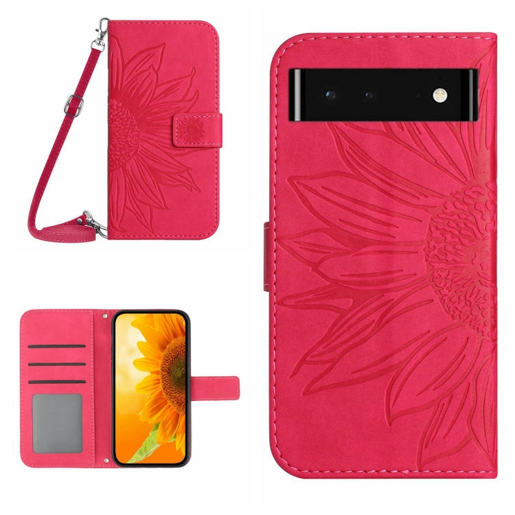 Skin Feel Custodia per cellulare in pelle con motivo a fiori di sole con cordino, For Wiko T50, For Google Pixel 6