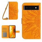 Skin Feel Custodia per cellulare in pelle con motivo a fiori di sole con cordino, For Google Pixel 6 Pro, For Google Pixel 6A