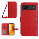 Skin Feel Custodia per cellulare in pelle con motivo a fiori di sole con cordino, For Google Pixel 6 Pro, For Google Pixel 6A