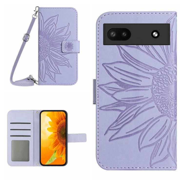 Skin Feel Custodia per cellulare in pelle con motivo a fiori di sole con cordino, For Google Pixel 6 Pro, For Google Pixel 6A