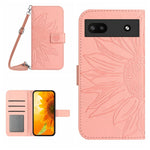 Skin Feel Custodia per cellulare in pelle con motivo a fiori di sole con cordino, For Google Pixel 6 Pro, For Google Pixel 6A