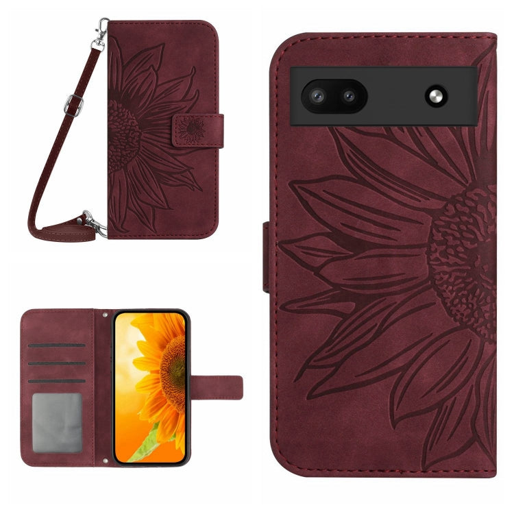 Skin Feel Custodia per cellulare in pelle con motivo a fiori di sole con cordino, For Google Pixel 6 Pro, For Google Pixel 6A