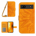 Skin Feel Custodia per cellulare in pelle con motivo a fiori di sole con cordino, For Google Pixel 6 Pro, For Google Pixel 6A