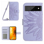 Skin Feel Custodia per cellulare in pelle con motivo a fiori di sole con cordino, For Google Pixel 7, For Google Pixel 7 Pro