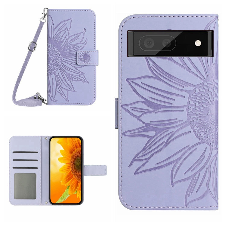 Skin Feel Custodia per cellulare in pelle con motivo a fiori di sole con cordino, For Google Pixel 7, For Google Pixel 7 Pro