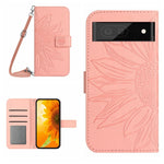 Skin Feel Custodia per cellulare in pelle con motivo a fiori di sole con cordino, For Google Pixel 7, For Google Pixel 7 Pro