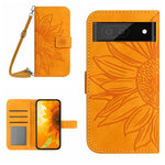 Skin Feel Custodia per cellulare in pelle con motivo a fiori di sole con cordino, For Google Pixel 7, For Google Pixel 7 Pro