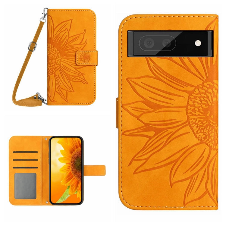 Skin Feel Custodia per cellulare in pelle con motivo a fiori di sole con cordino, For Google Pixel 7, For Google Pixel 7 Pro
