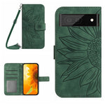 Skin Feel Custodia per cellulare in pelle con motivo a fiori di sole con cordino, For Google Pixel 7, For Google Pixel 7 Pro
