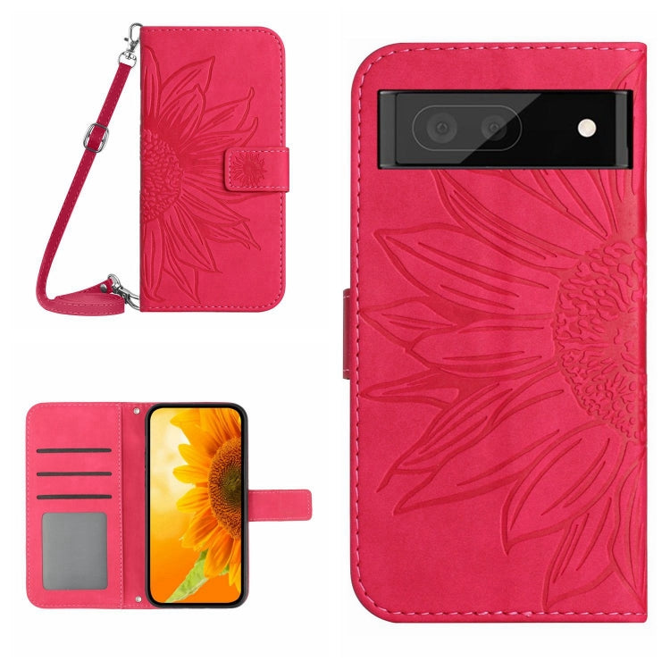 Skin Feel Custodia per cellulare in pelle con motivo a fiori di sole con cordino, For Google Pixel 7, For Google Pixel 7 Pro