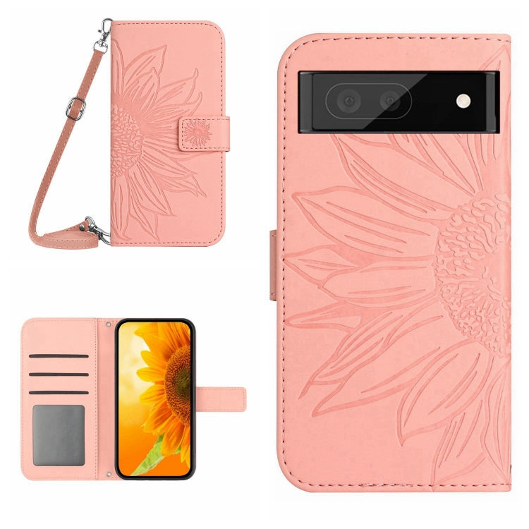 Skin Feel Custodia per cellulare in pelle con motivo a fiori di sole con cordino, For Google Pixel 7, For Google Pixel 7 Pro